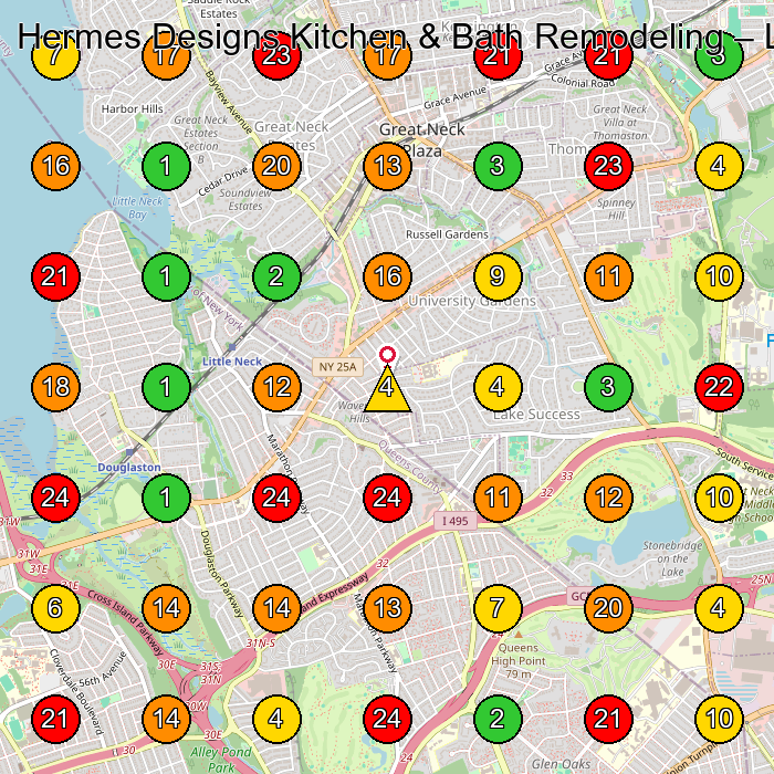 Hermes Designs Kitchen & Bath Remodeling Kitchen Remodeler GeoGrid ranking map for Great Neck NY